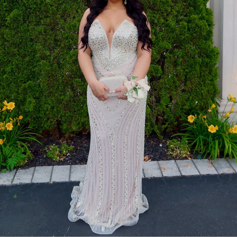 Elegant Beaded Gown with Deep V-Neck